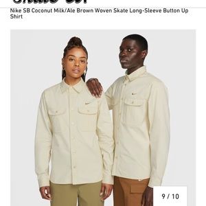 NIKE SB COCONUT MILK/ALE BROWN WOVEN SKATE LONG-SLEEVE BUTTON UP SHIRT